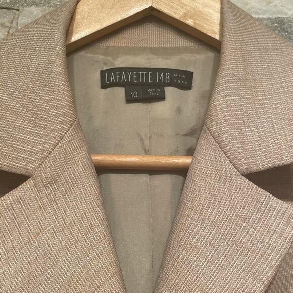 Lafayette 148 Beige Virgin Wool Linen Blazer | Size 10, Tailored, Classic - Picture 3 of 7